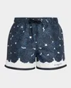 Givenchy Mens Dark Navy Roses Drawstring Silk Shorts In Blue