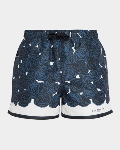 GIVENCHY MEN & APOS;S SHORT-LENGTH ROSE-PRINT NYLON SWIM TRUNKS