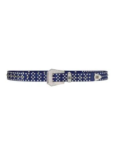 Givenchy Men's Belt In Leather With Studs And Crystals In Cobalt Blue