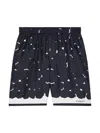 Givenchy Mens Dark Navy Roses Drawstring Silk Shorts In Blue
