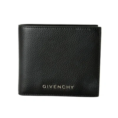 Pre-owned Givenchy Men's Black 100% Textured Leather Logo Bifold Wallet