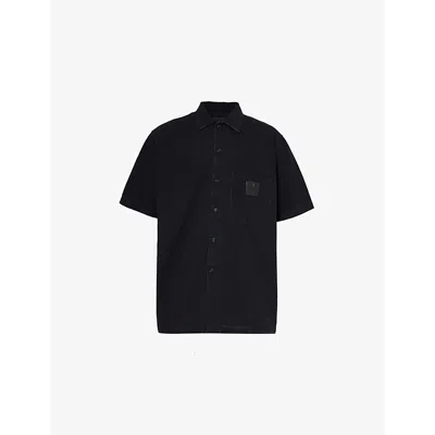Givenchy Mens Black Brand-appliqué Patch-pocket Denim Shirt