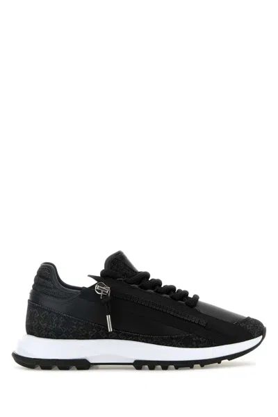Givenchy Men Black Denim And Synthetic Leather Spectre Sneakers
