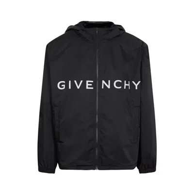 Givenchy Men's Black  Logo Hooded Windbreaker For Ss24