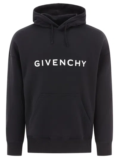 Givenchy Men's Black Hoodie With Signature Print And Drawstring