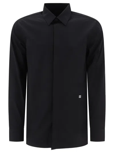 Givenchy Men's Black Poplin Shirt With 4g Emblem And Hidden Closure