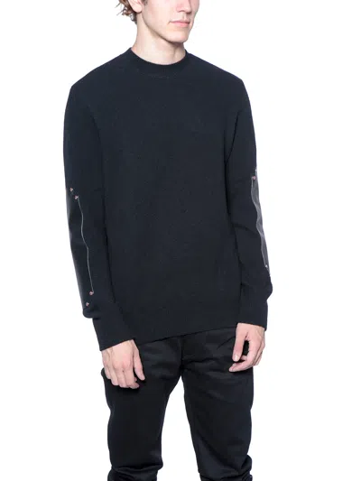 Givenchy Men's Black Wool Crew Neck Sweater With Studs And Leather Accents