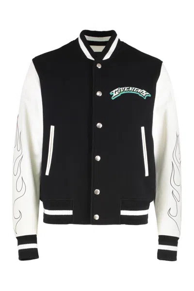 GIVENCHY MEN BLACKWHITE FLAME-PRINT BOMBER JACKET, XL LUXURY JACKETS FOR MEN DARVEYS