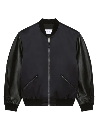Givenchy Men's Bomber Jacket In Satin And Nappa Leather In Black