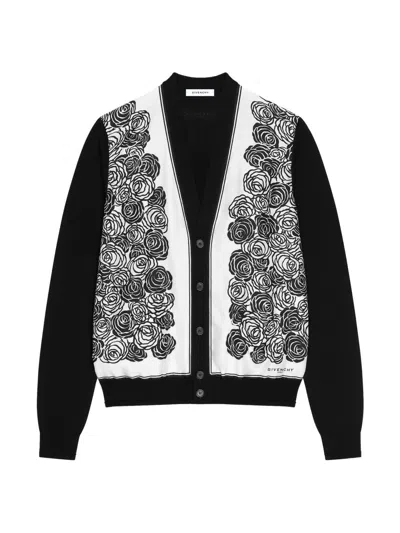 Givenchy Men's Cardigan In Cotton Knit With Flowers Print In White
