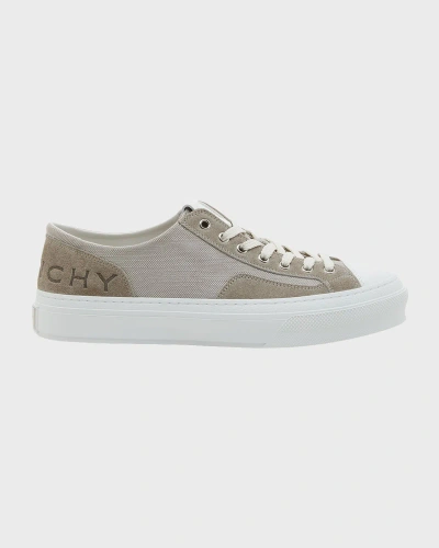 Givenchy City Logo-debossed Leather And Suede-trimmed Canvas Trainers In Neutrals