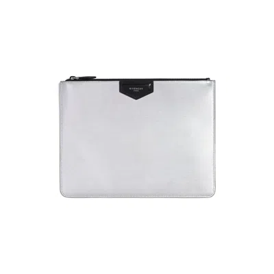 Givenchy Men's Classic Large Zipped Pouch In Silver