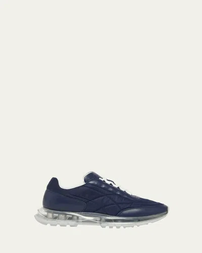 Givenchy Men's Clear-sole Nylon And Leather Sneakers In Blue