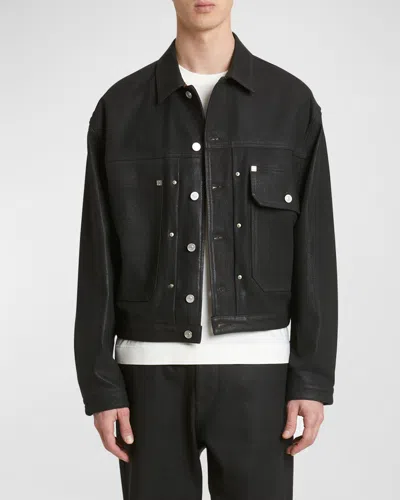 Givenchy Men's Coated Denim Trucker Jacket In Black