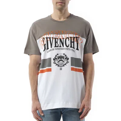 Givenchy Men's College Print Stripes Logo T-shirt In Grey/white