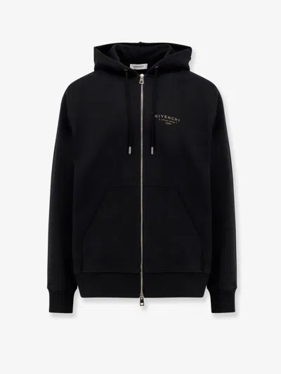 Givenchy Logo Stamp Zip-up Hooded Sweatshirt In Black