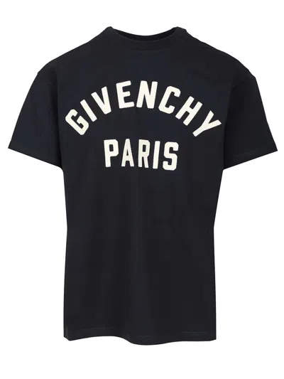 Givenchy Men Black Crewneck T-shirt With Maxi Logo Lettering On The Front In Cotton Man