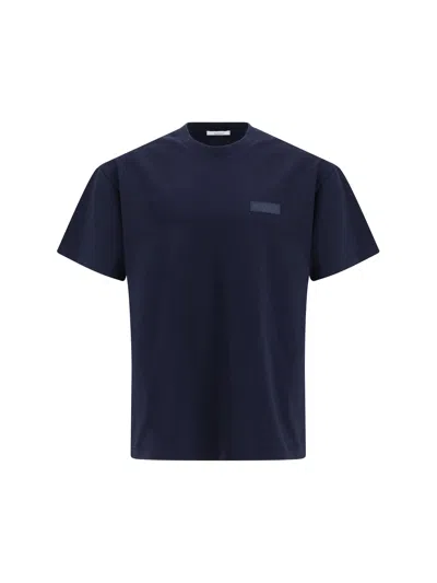 Givenchy Men Blue Crew Neck T-shirt With Chest Logo Patch In Cotton Man