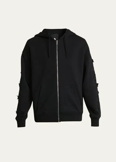 Givenchy Men's Cotton Tonal Floral Embroidered Zip Hoodie In Black