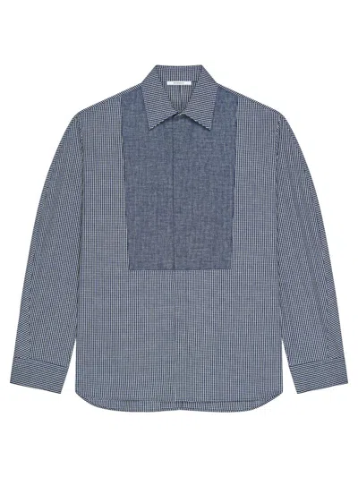 Givenchy Men's Couture Seam Checked Tuxedo Shirt In Cotton In Blue