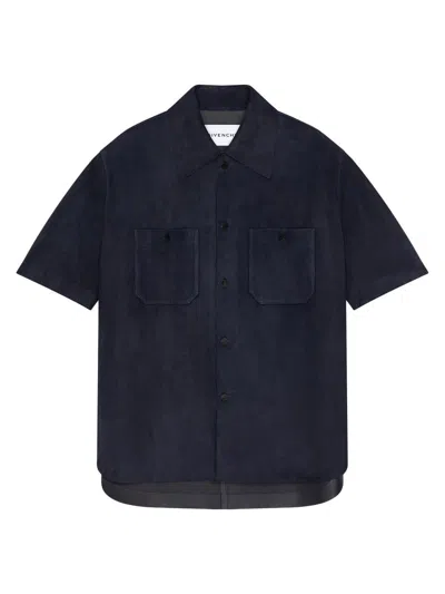 Givenchy Couture Seam Overshirt In Suede In Blue
