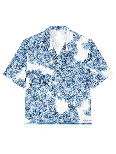 Givenchy Couture Seam Shirt In Silk With Pompom Print In Blue