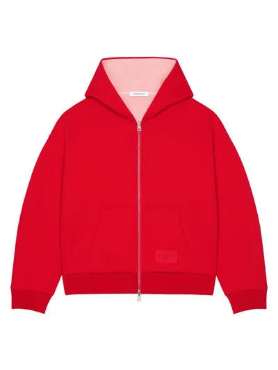 Givenchy Couture Seam Zipped Hoodie In Scuba In Red
