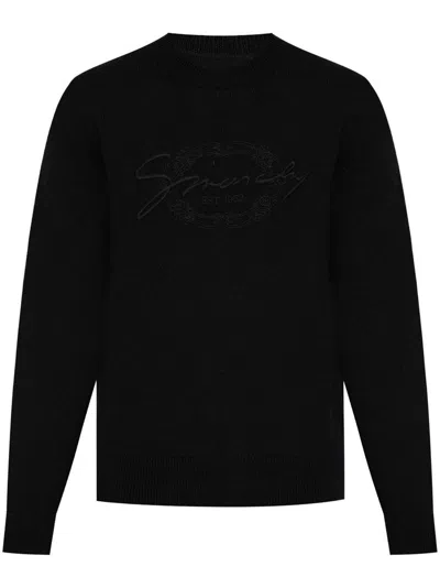 Givenchy Black Crewneck Logo Embroidered Sweater In Multicolor