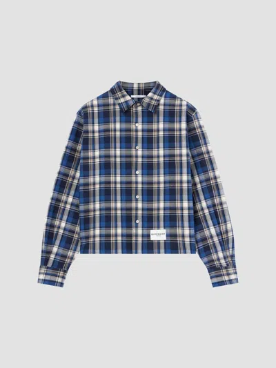 Givenchy Men's Cropped Checked Shirt In Cotton In Blue