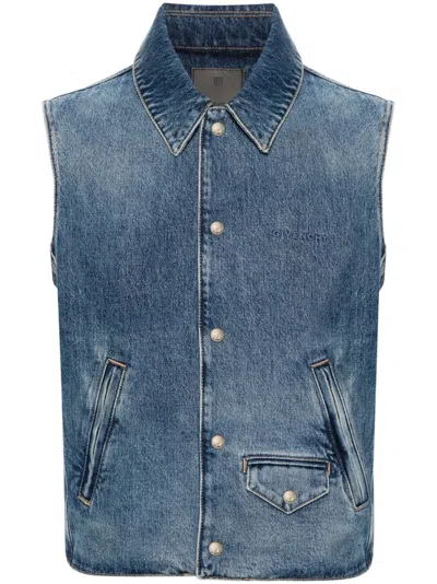 Givenchy Denim Blazer Sleeveless Zip Pockets In Navy