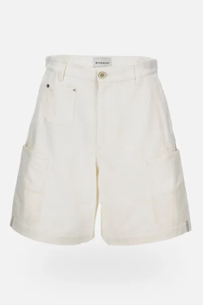 Givenchy Men Denim Shorts With Patch Pockets In White