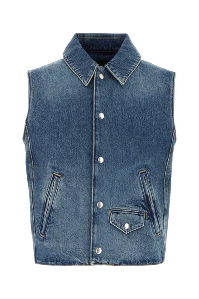 Givenchy Men Denim Sleeveless Jacket In Blue