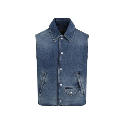 Givenchy Men's Denim Vest With Two Side Zipped Pockets In Blue
