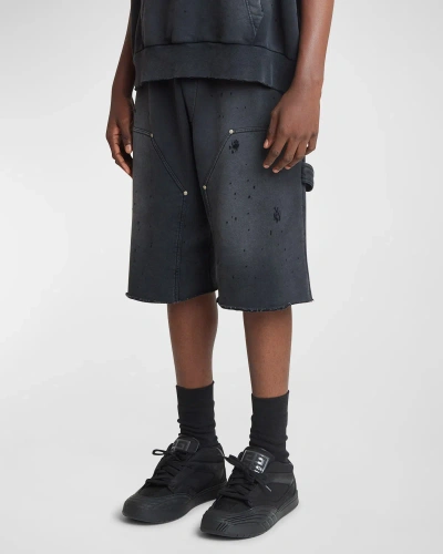 Givenchy Men's Destroyed Carpenter Sweat Shorts In Black