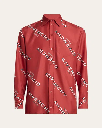 GIVENCHY MEN'S DIAGONAL-LOGO SILK SHIRT