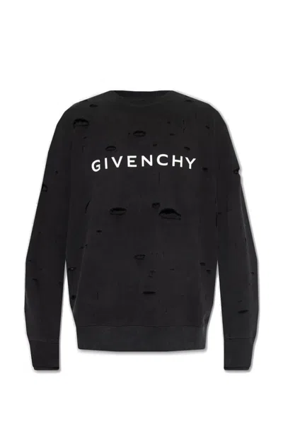 Givenchy Men's Distressed Logo Cotton Sweatshirt In Black For Fw23