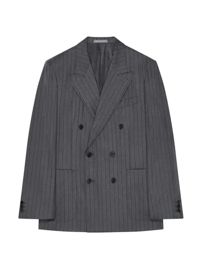 Givenchy Double-breasted Fitted Striped Jacket In Wool In Gray