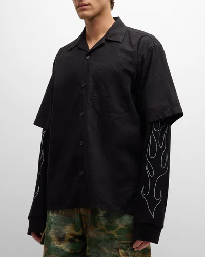 Givenchy Men's Dragon Double-layer Sport Shirt In Black
