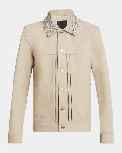 Givenchy Men's Embellished-collar Leather Jacket In Beige Cappuccino