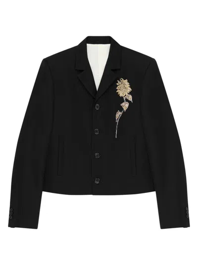 Givenchy Embellished Single-breasted Cropped Jacket In Wool In Black