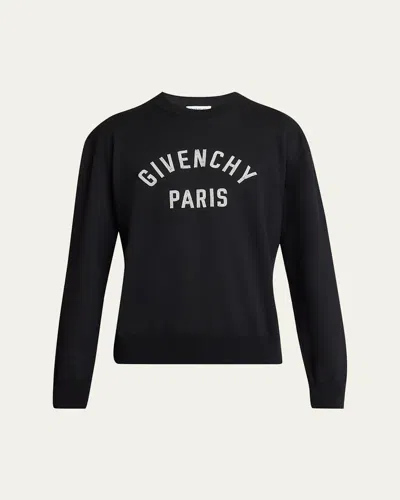 Givenchy Men's Embroidered Logo Cotton Crewneck Sweater In Black