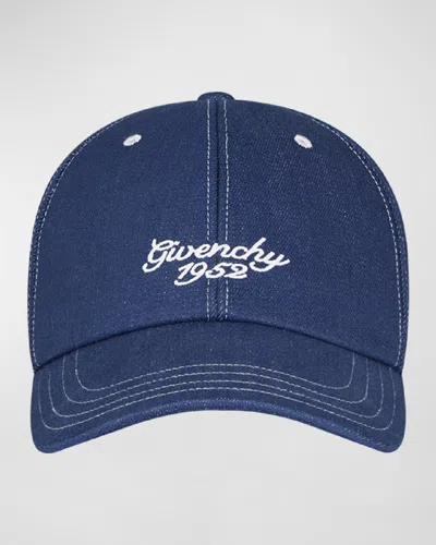 Givenchy Men's Embroidered Logo Denim Baseball Cap In Blue