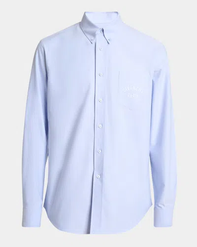 Givenchy Men's Embroidered Logo Pocket Button-down Shirt In Blue