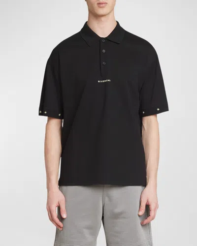 Givenchy Men's Embroidered Polo Shirt In Black