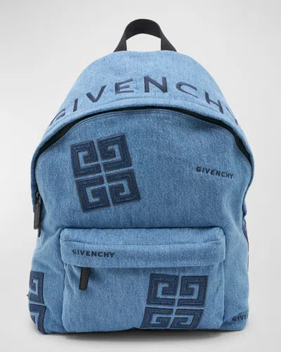 Givenchy Men's Essential U 4g Embroidered Denim Backpack In Blue