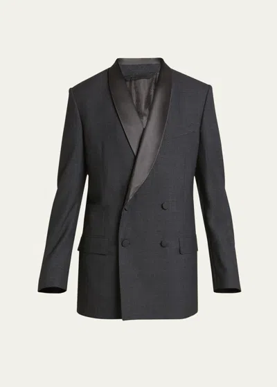 Givenchy Men's Fresco Wool Asymmetric Shawl Collar Tuxedo Jacket In Dark Grey