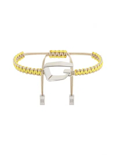Givenchy Men's G Cut Bracelet In Woven Cotton And Metal In Gold