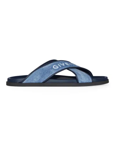 GIVENCHY MEN'S G PLAGE FLAT SANDALS IN DENIM