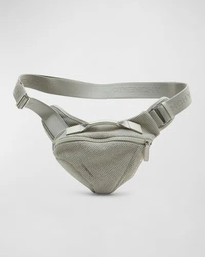 Givenchy Men's G-zip Small Mesh Triangle Belt Bag In Light Grey