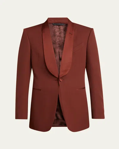 Givenchy Men's Gabardine Shawl Long Tuxedo Jacket In Brown